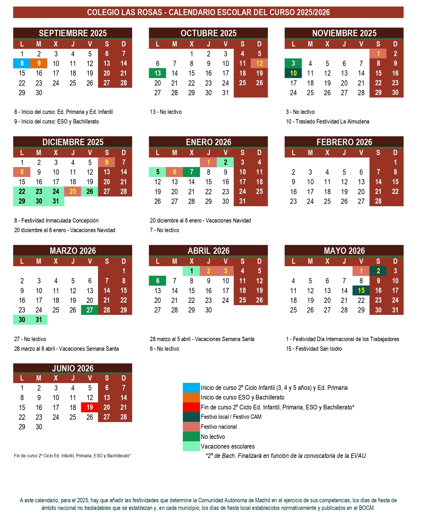 CALENDARIO ESCOLAR 2025-2026